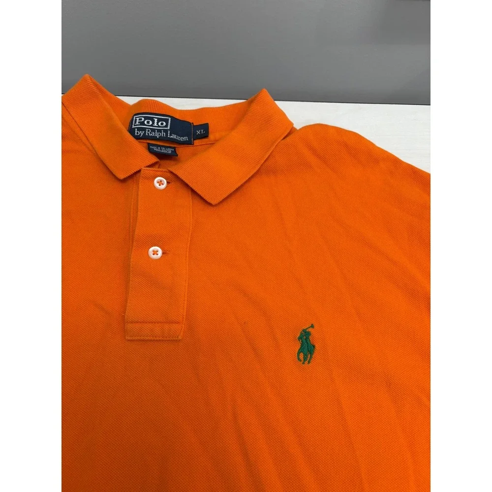 Polo Ralph Lauren Polo Shirt Men's XL Orange Green Pony Short Sleeve Cotton